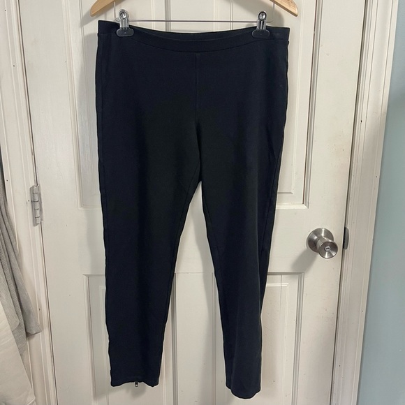 Eileen Fisher Ankle Zip Ponte Slim Pants Size Medium Pull On Elastic Waist Black - Picture 2 of 11